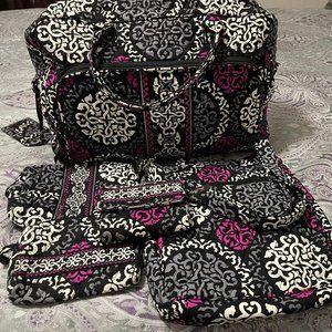 Vera Bradley Canterbury Magenta Large Duffle Overnight Travel Bag w/Accessories